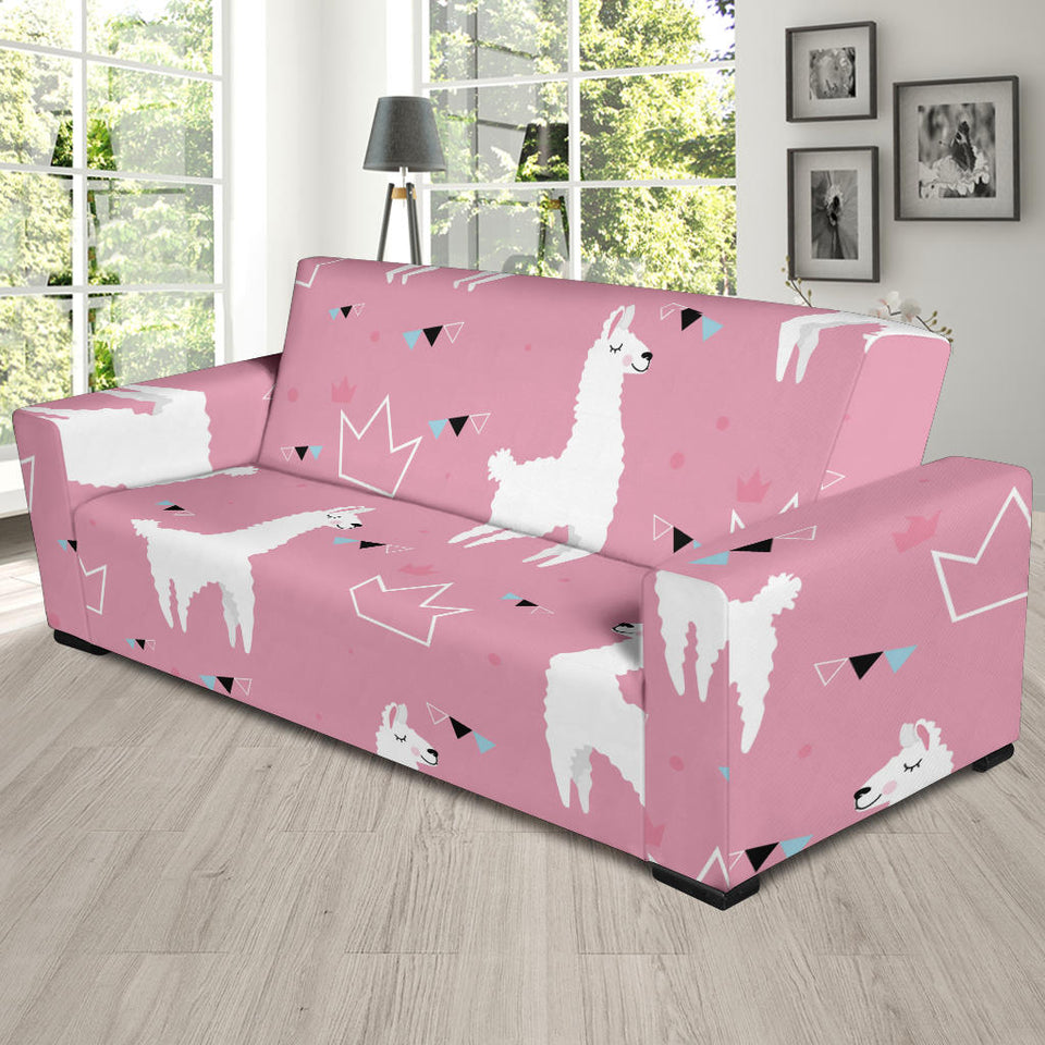 Llama Alpaca Pink Background Sofa Slipcover