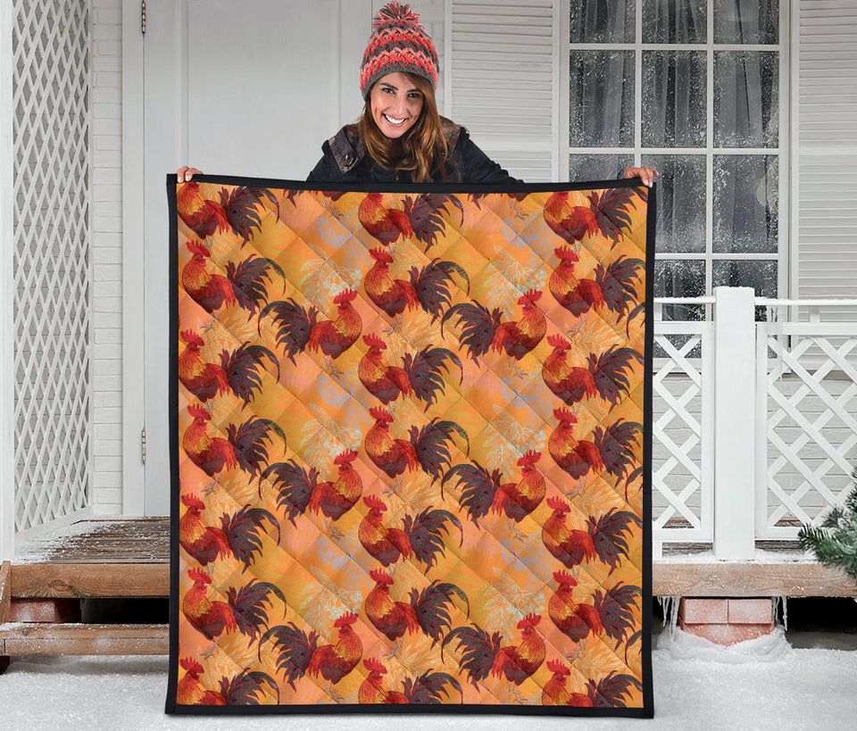 Red Rooster Chicken Cock Pattern Premium Quilt
