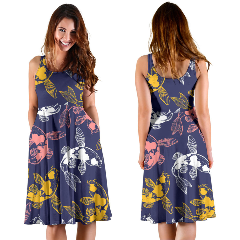 Koi Fish Carp Fish Pattern Sleeveless Midi Dress