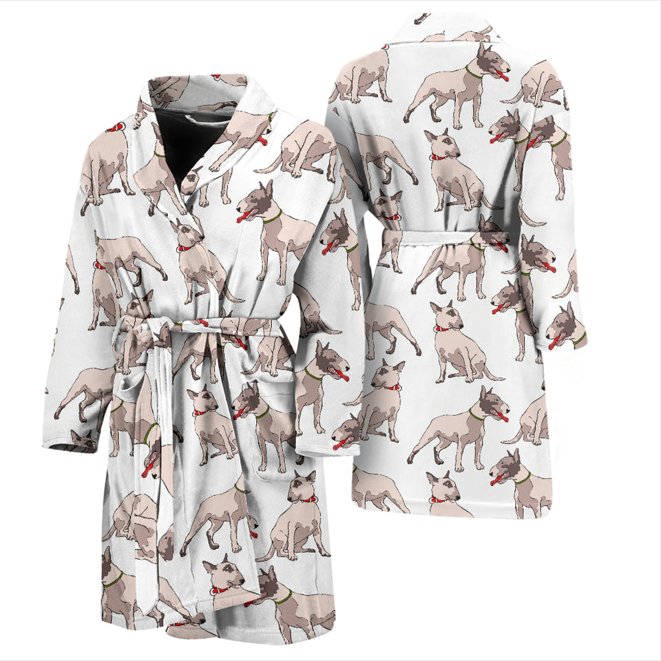 Bull Terrier Pattern Print Design 04 Men's Bathrobe