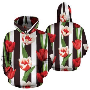 Red And White Tulips Pattern Men Women Pullover Hoodie