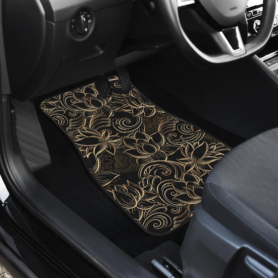 Luxurious Gold Lotus Waterlily Black Background Front And Back Car Mats
