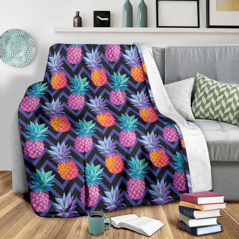 Pineapples Pattern Zigzag Background Premium Blanket