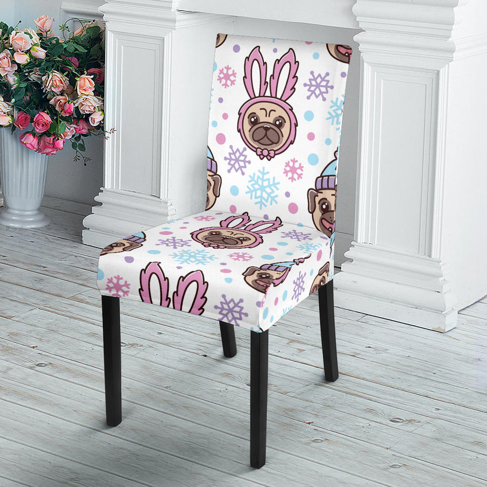 Cute Pug Hat Rabbit Costume Pattern Dining Chair Slipcover