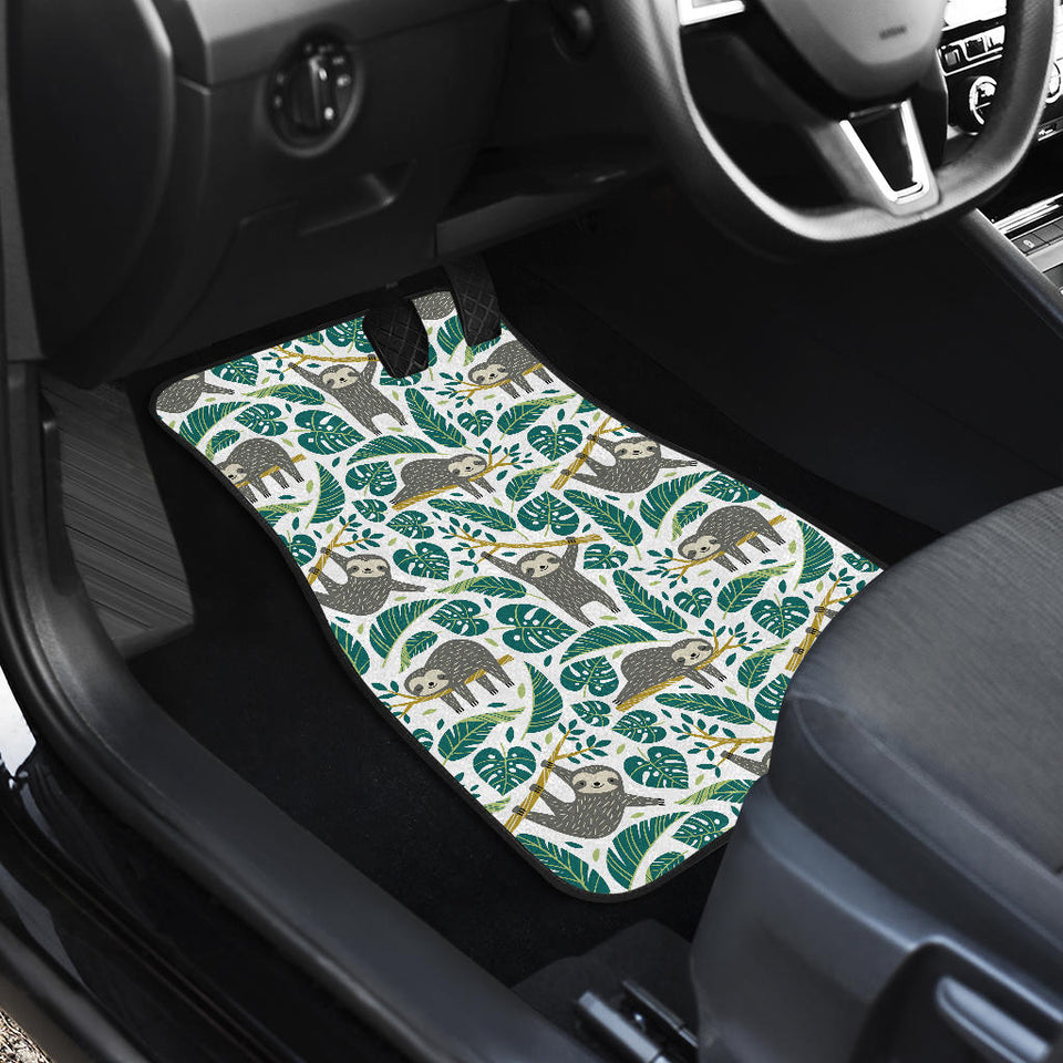 Cute Sloths Tropical Palm Leaves White Background Front Car Mats