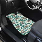 Cute Sloths Tropical Palm Leaves White Background Front Car Mats