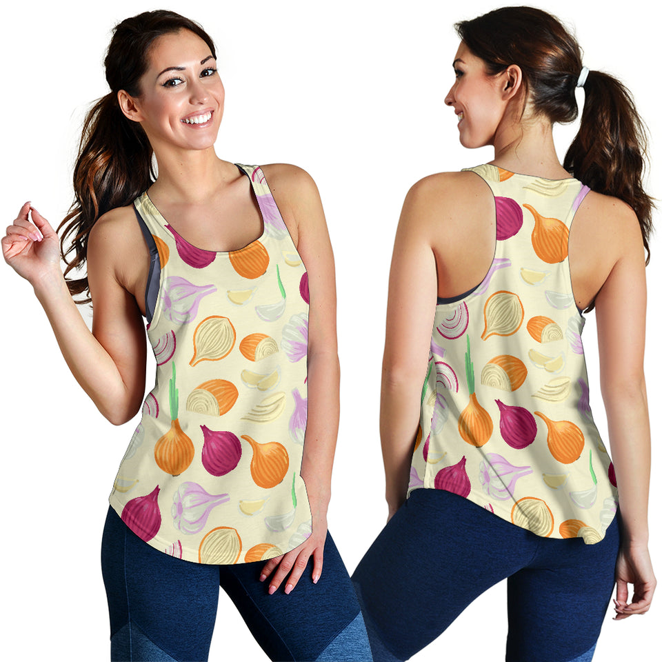 Onion garlic white red pattern Women Racerback Tank Top