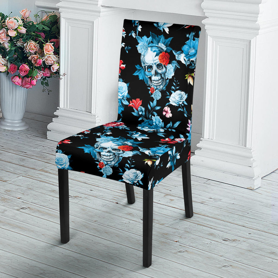 Skull Flower Roses Leave Pattern Dining Chair Slipcover