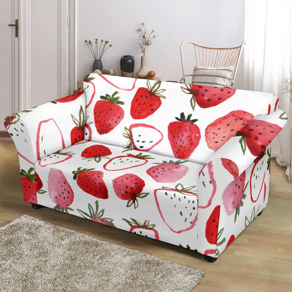 Watercolor Hand Drawn Beautiful Strawberry Pattern Loveseat Couch Slipcover