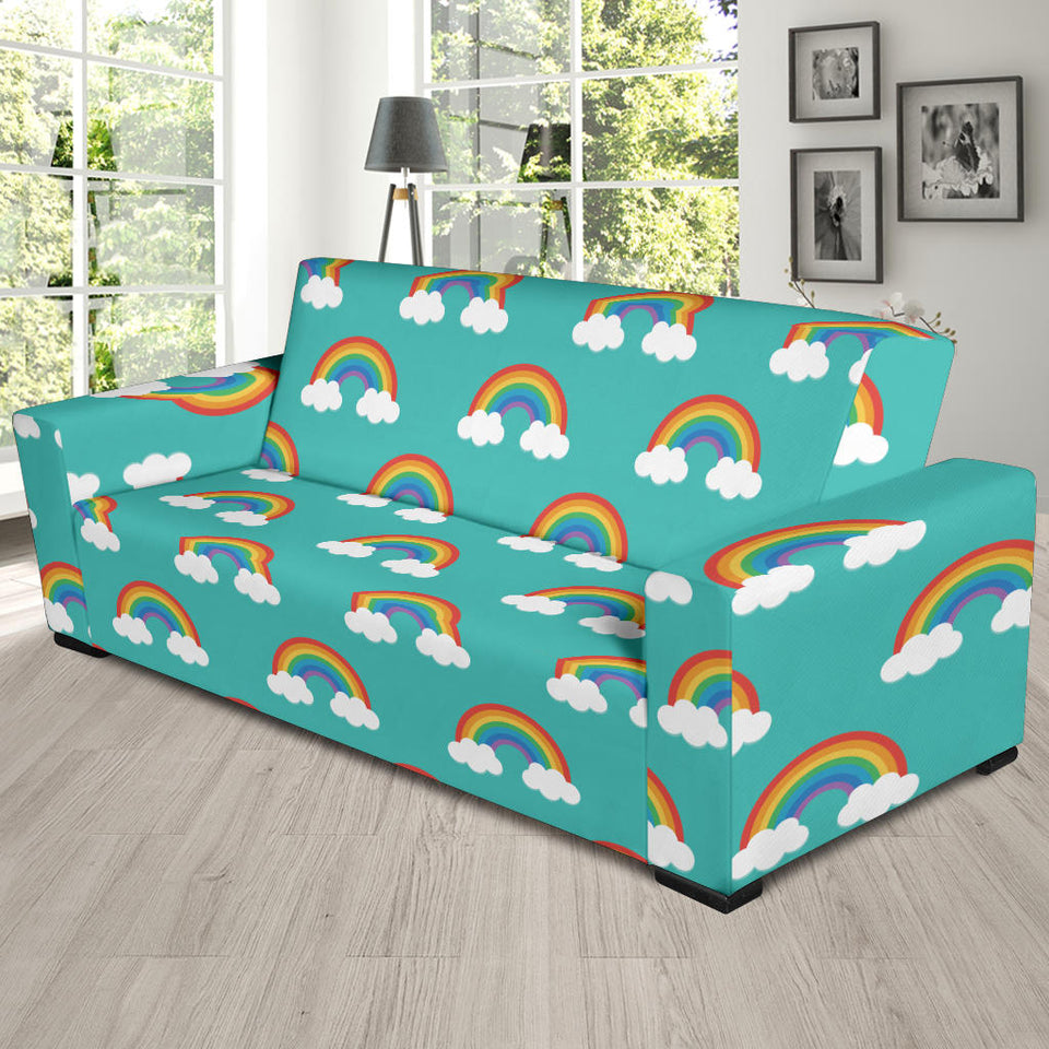 Rainbow Pattern Green Background Sofa Slipcover