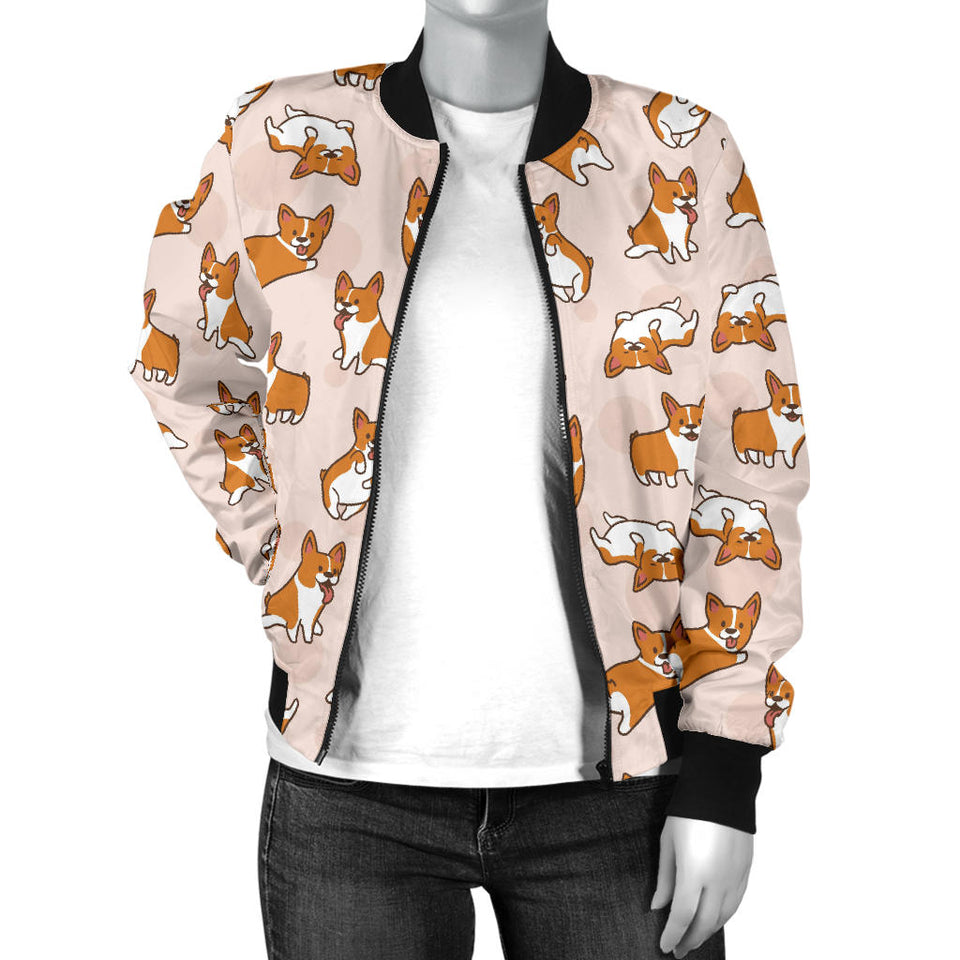 Cute Corgis Pattern Pink Background Women'S Bomber Jacket