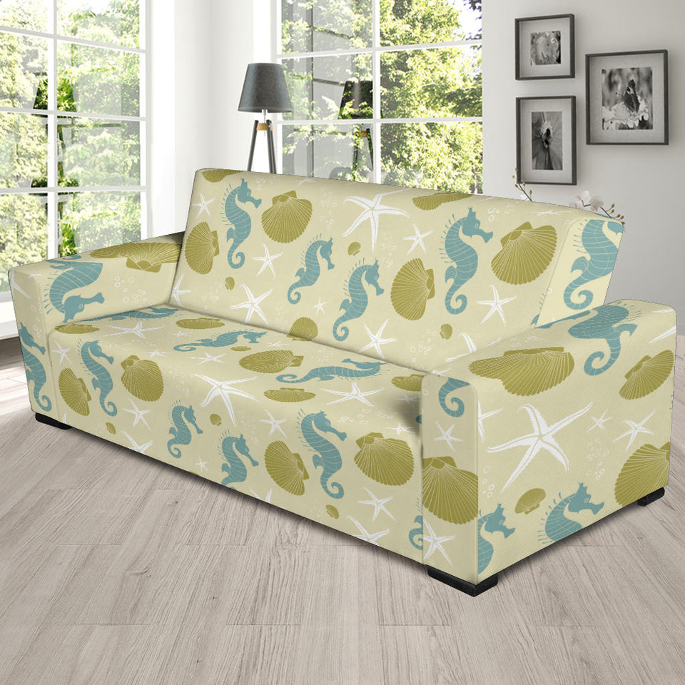 Seahorse Shell Starfish Pattern Background Sofa Slipcover
