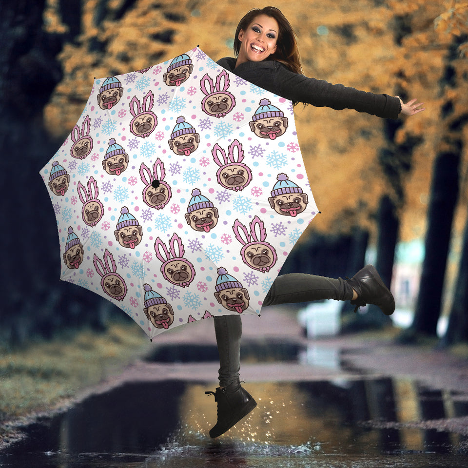 Cute Pug Hat Rabbit Costume Pattern Umbrella