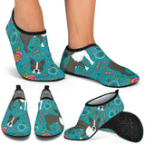 Boston Terrier Beautiful Flower Pattern Aqua Shoes