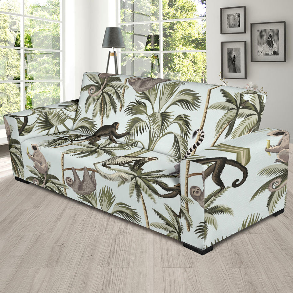 Monkey Sloth Lemur Palm Trees Pattern Sofa Slipcover