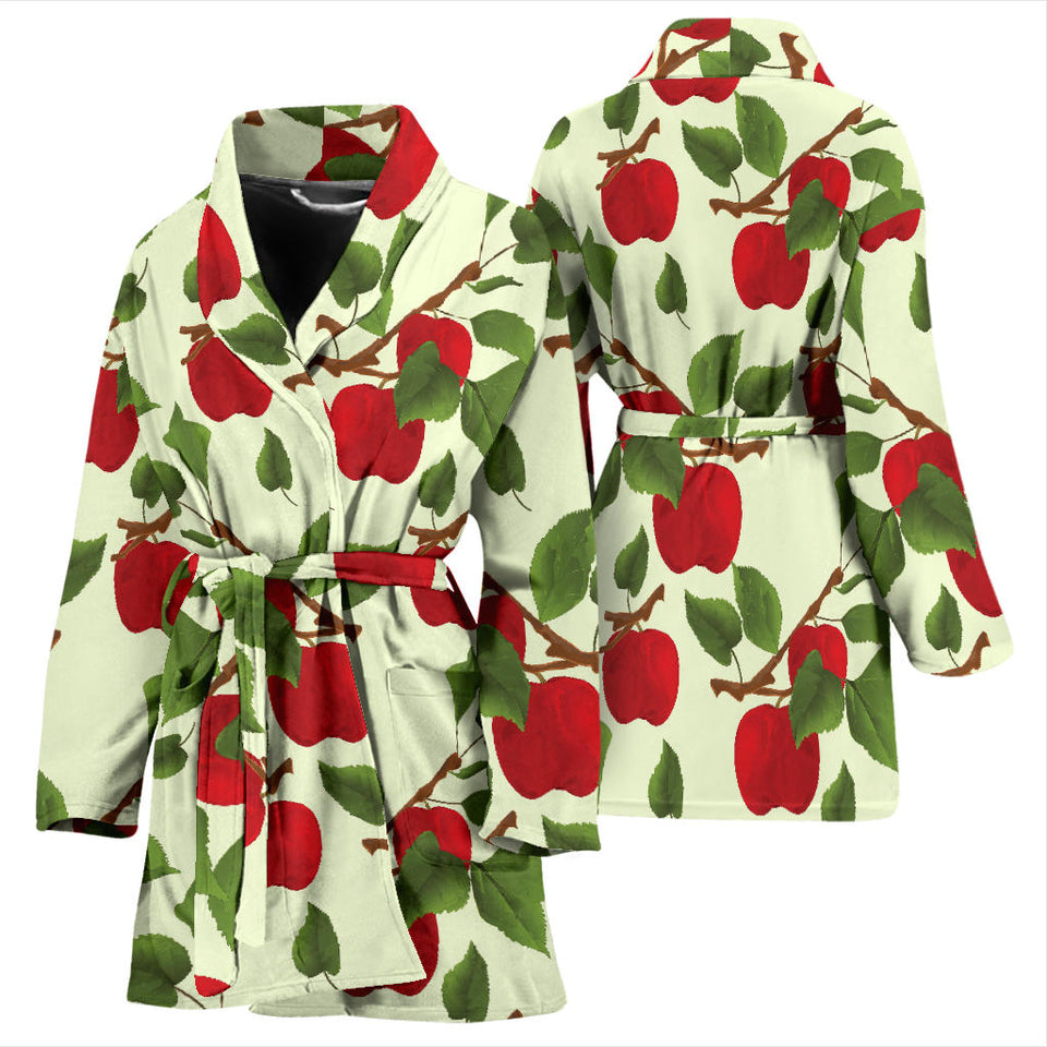 Red Apples Leaves Pattern Women'S Bathrobe