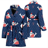 Cute Sea Lion Seal Christmas Hat Candy Cane Heart Pattern Women'S Bathrobe
