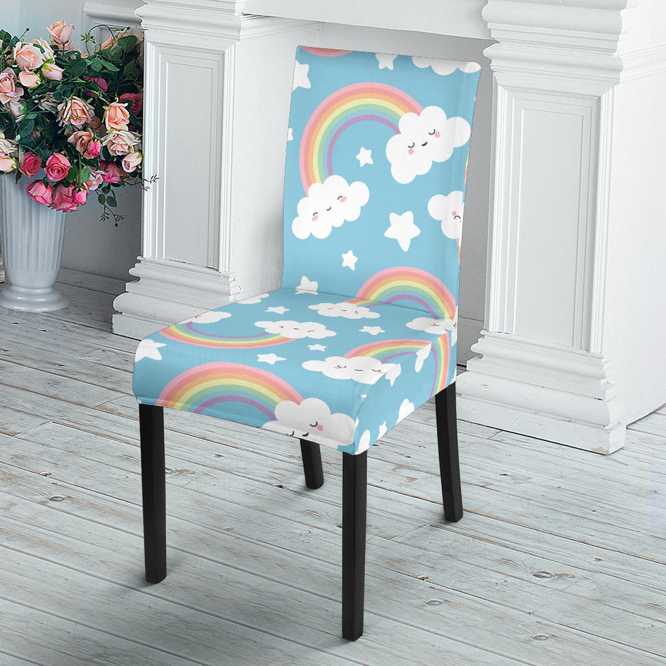 Cute Rainbow Clound Star Pattern Blue Background Dining Chair Slipcover