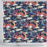 Blue Red Dragon Cloud Pattern Shower Curtain Fulfilled In US