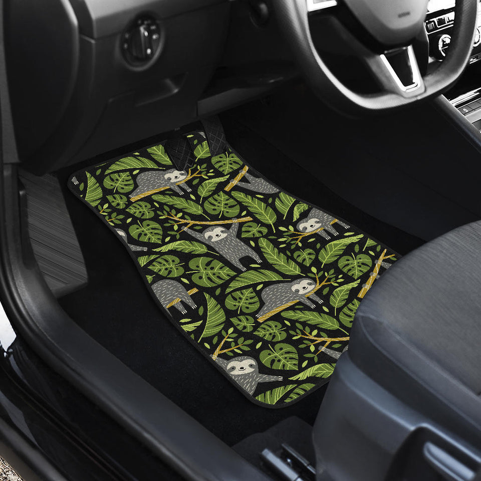 Cute Sloths Tropical Palm Leaves Black Background Front And Back Car Mats