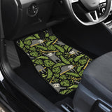 Cute Sloths Tropical Palm Leaves Black Background Front And Back Car Mats