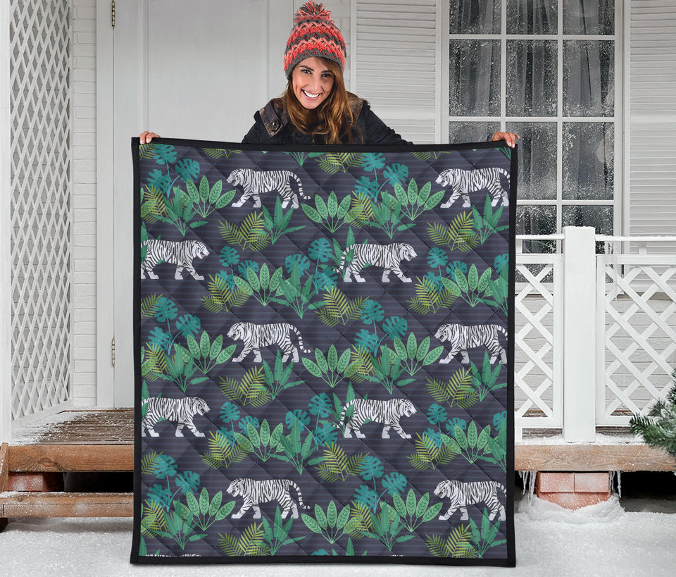 White Bengal Tigers Tropical Plant Premium Quilt