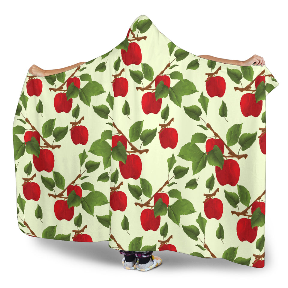 Red Apples Leaves Pattern Hooded Blanket