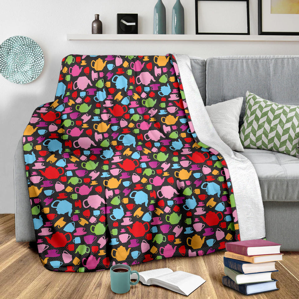 Tea pots Pattern Print Design 01 Premium Blanket