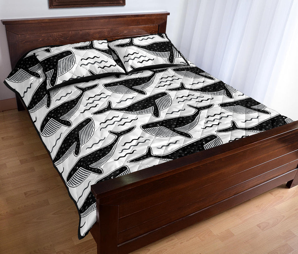Black whale pattern Quilt Bed Set