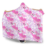 Pink Flamingo Flower Pattern Hooded Blanket