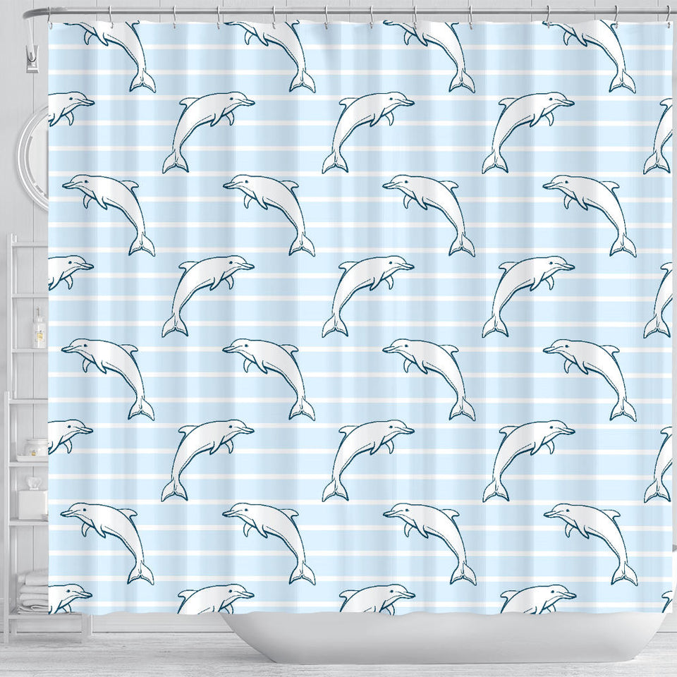 Dolphin Blue Striped Background Shower Curtain Fulfilled In US