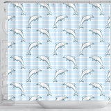 Dolphin Blue Striped Background Shower Curtain Fulfilled In US