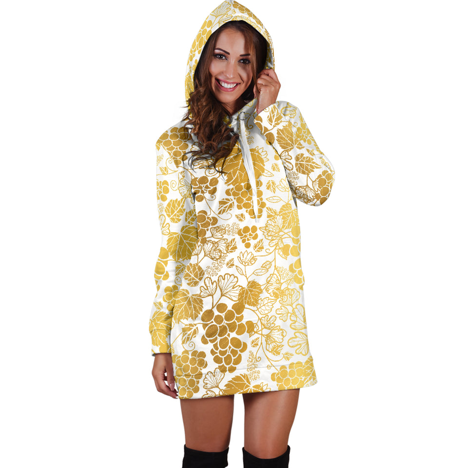 Gold Grape Pattern Women'S Hoodie Dress