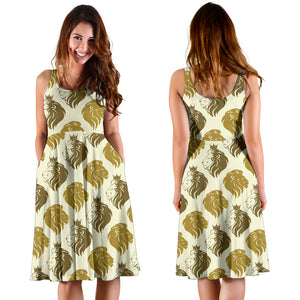 Lion Pattern Print Design 02 Sleeveless Midi Dress