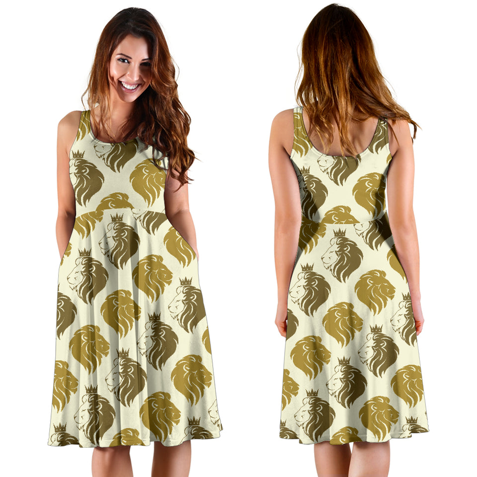 Lion Pattern Print Design 02 Sleeveless Midi Dress