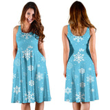 Snowflake Pattern Blue Background Sleeveless Midi Dress
