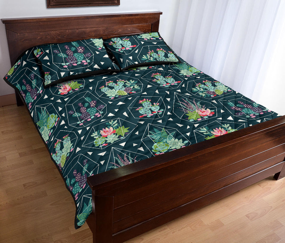 Cactus glass terrarium pattern Quilt Bed Set