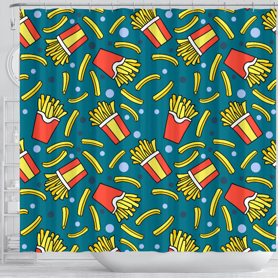 French Fries Red Paper Box Pattern Shower Curtain Fulfilled In US