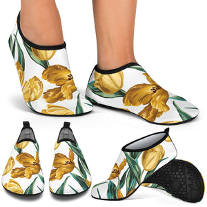 Yellow Tulips Pattern Aqua Shoes