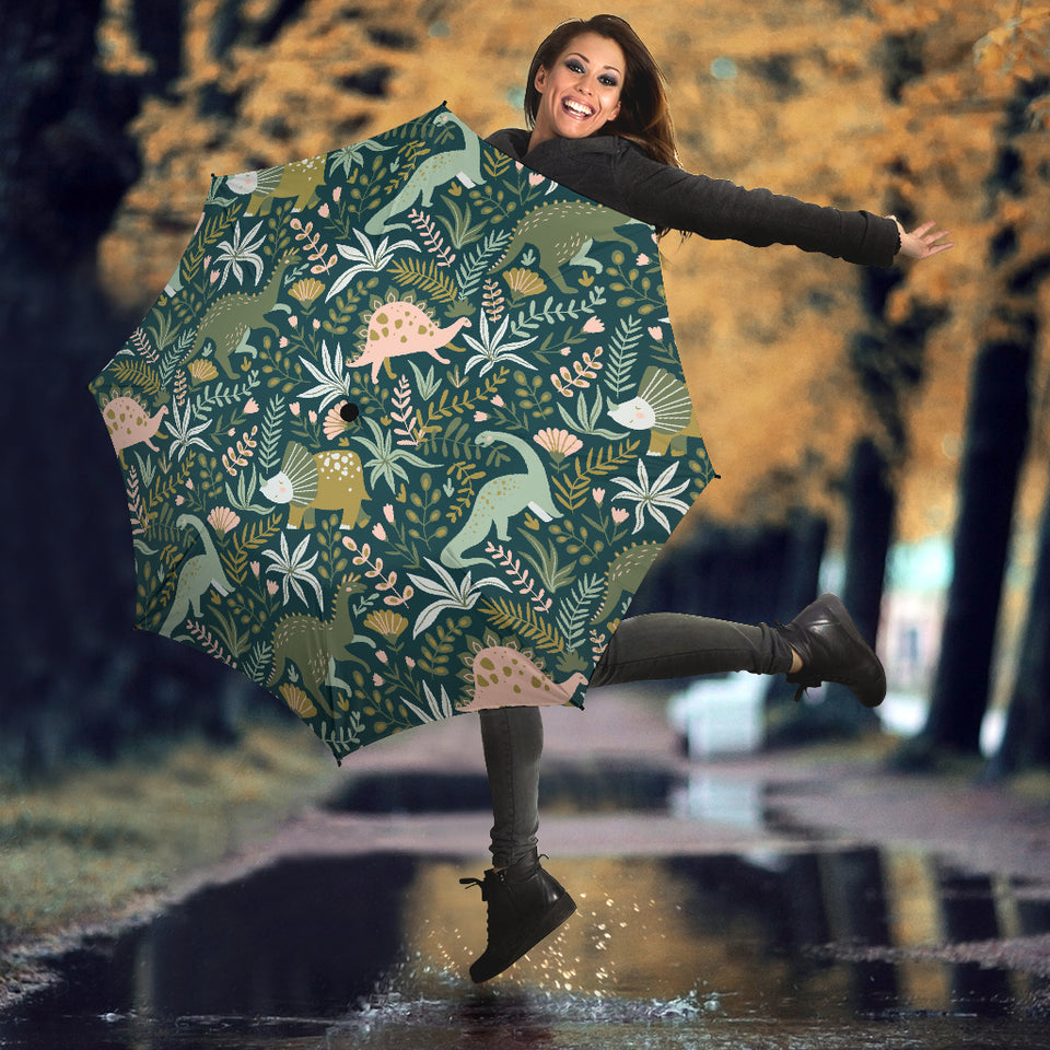 Dinosaurs Tropical Leaves Flower Pattern Umbrella
