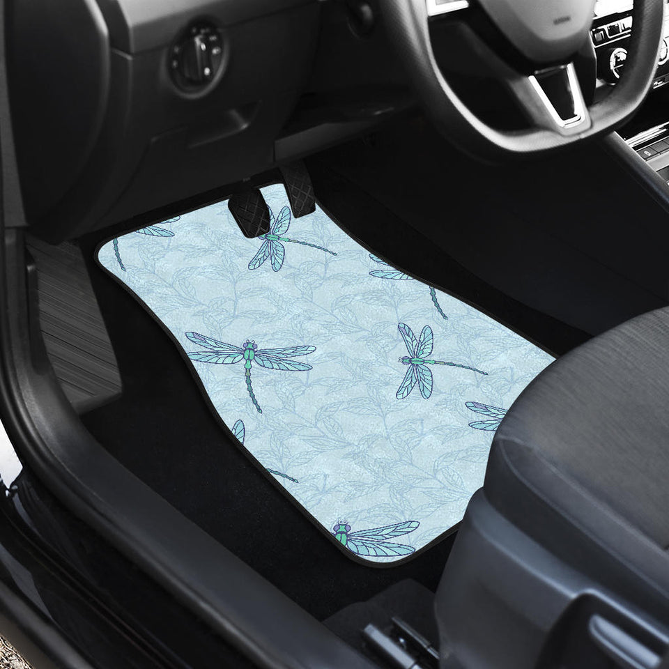 Dragonfly Pattern Blue Background Front And Back Car Mats