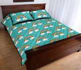 Rainbow pattern green background Quilt Bed Set
