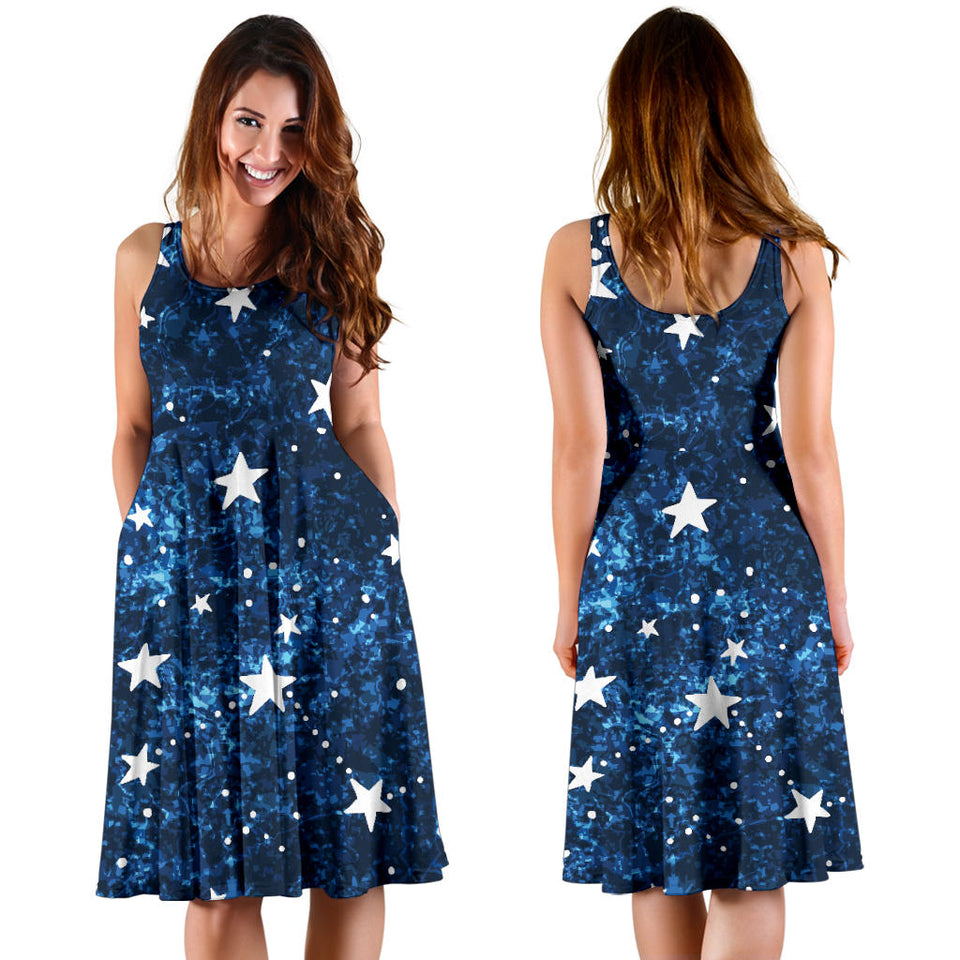 Night Sky Star Pattern Sleeveless Midi Dress