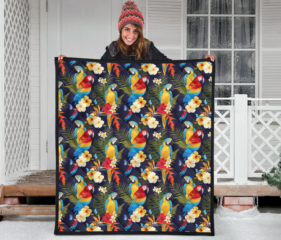 Colorful Parrot Flower Pattern Premium Quilt