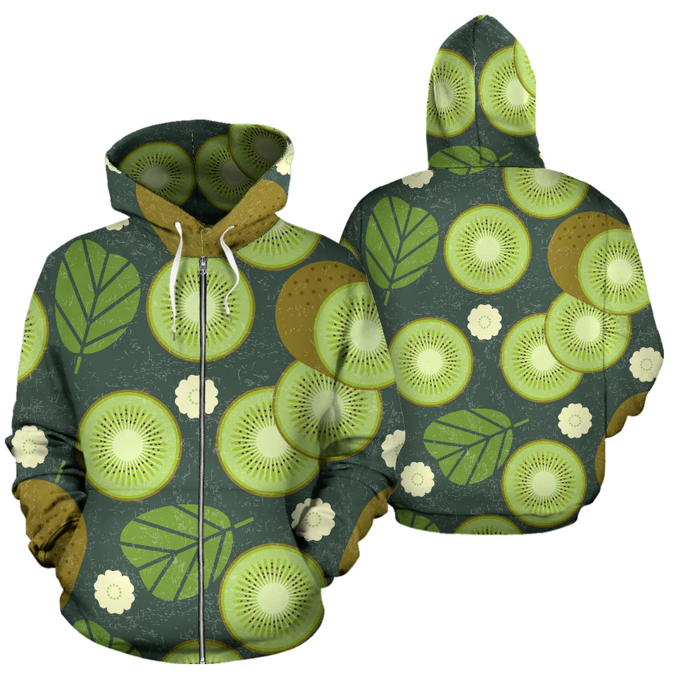 Whole Sliced Kiwi Leave And Flower Zip Up Hoodie