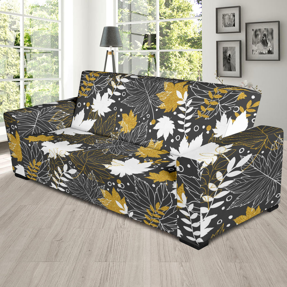 Beautiful Gold Autumn Maple Leaf Pattern Sofa Slipcover