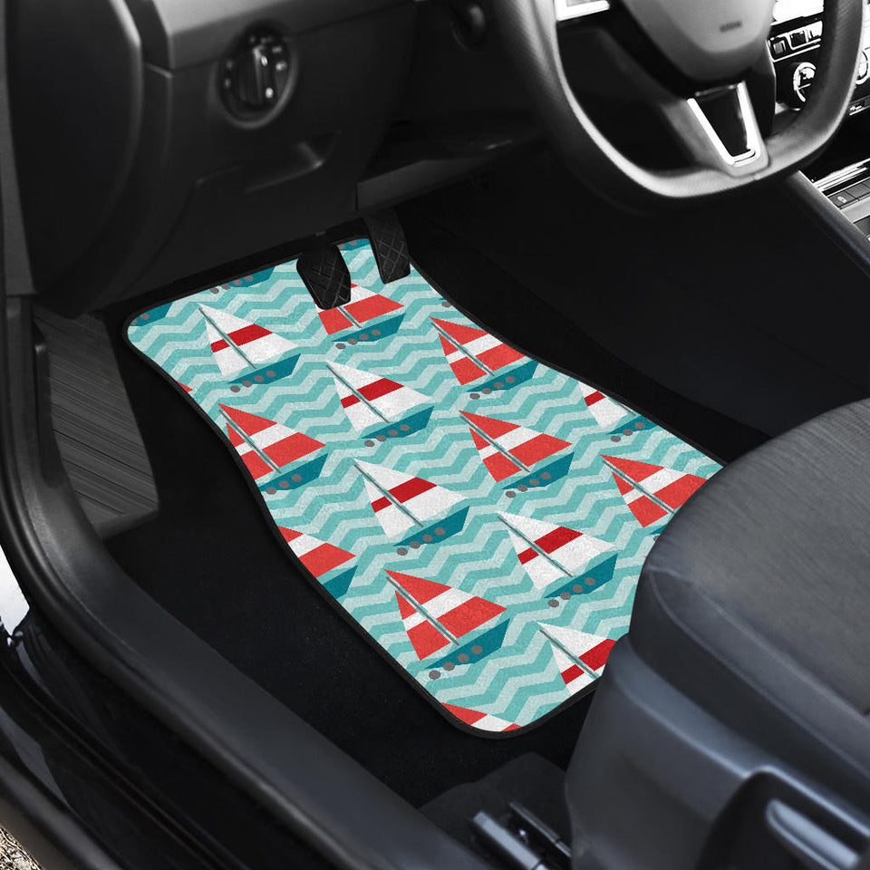 Red White Sailboat Wave Background Front And Back Car Mats
