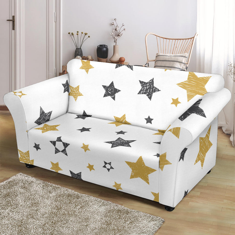 Hand Drawn Gold Black Star Pattern Loveseat Couch Slipcover