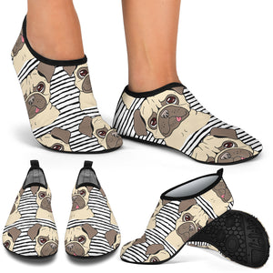 Happy Pug Pattern Aqua Shoes