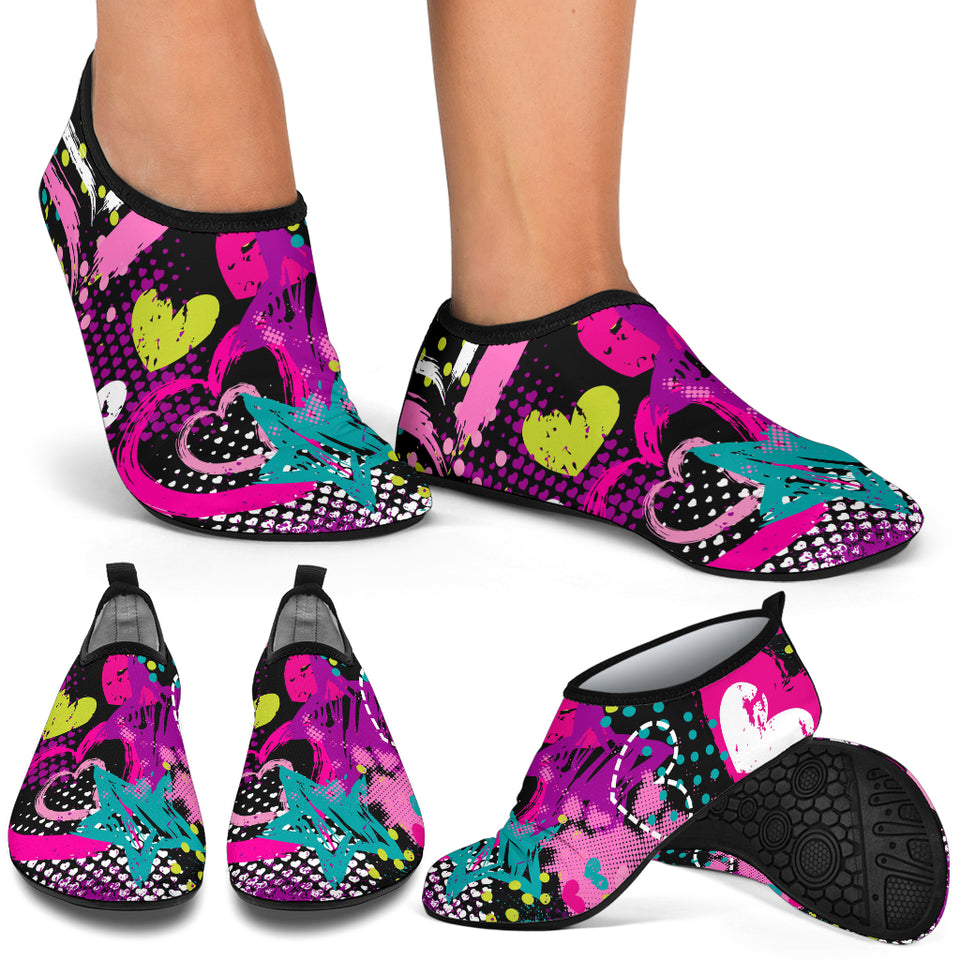 Heart Dot Wave Star Creative Design Pattern Aqua Shoes